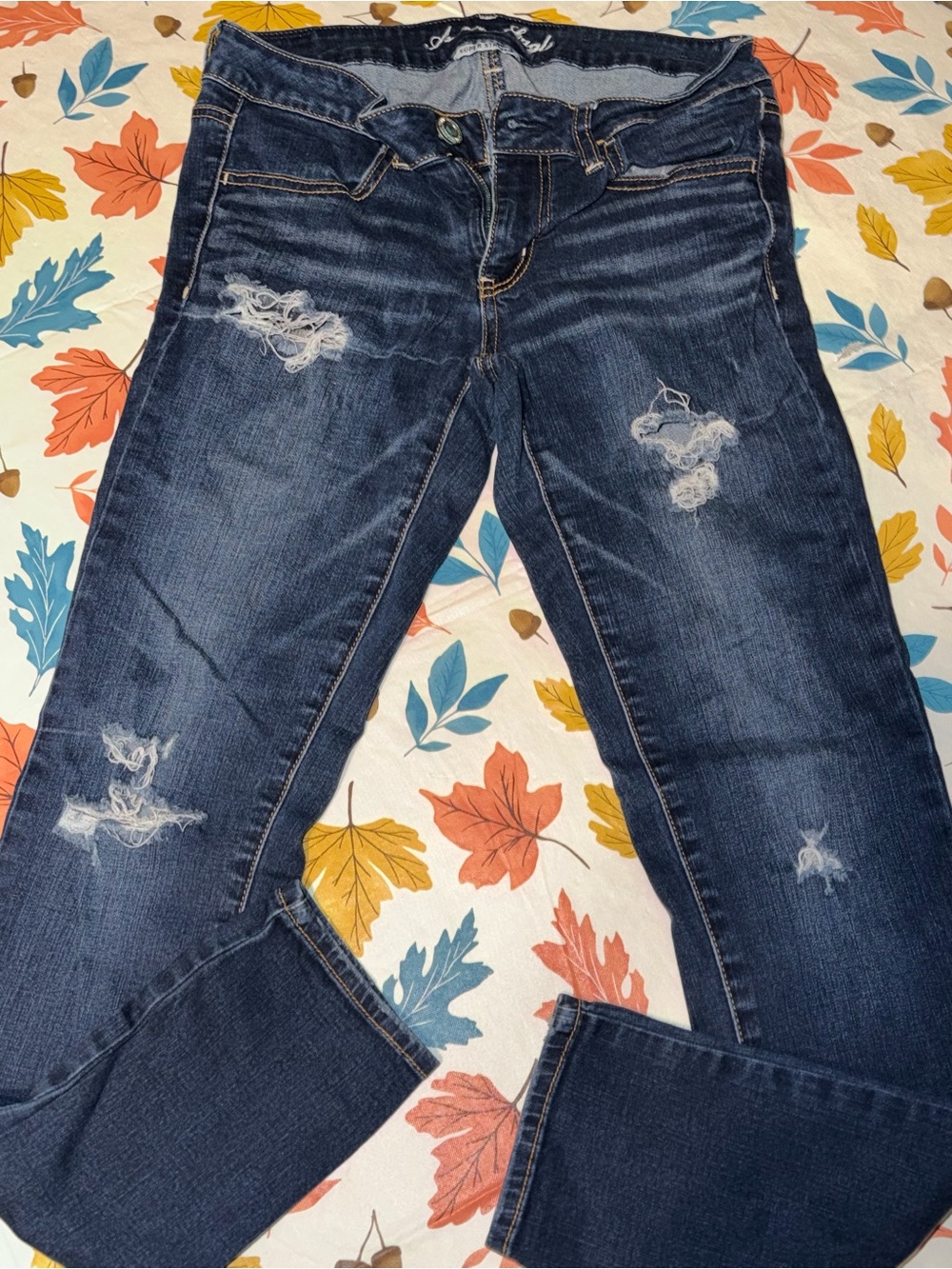American Eagle Outfitters Dark Blue Distressed Skinny Jeans